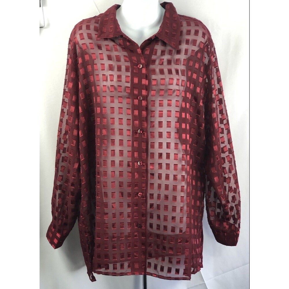 NWT impressions top 1X red satin/chiffon sheer longsleeve fairy Classic Career